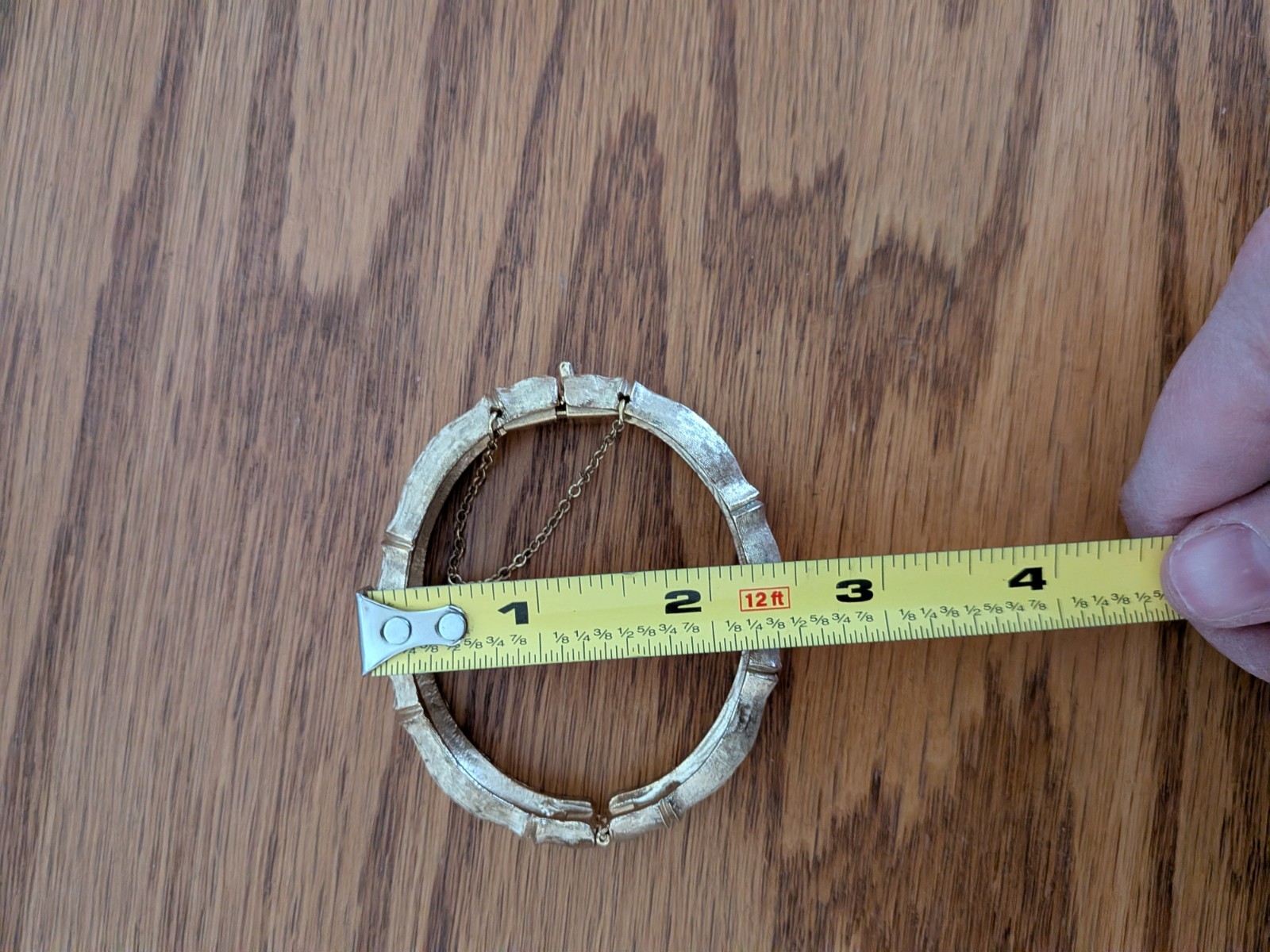 Vintage Napier Satin Brushed Gold Tone Bamboo Bangle Bracelet Safety Chain