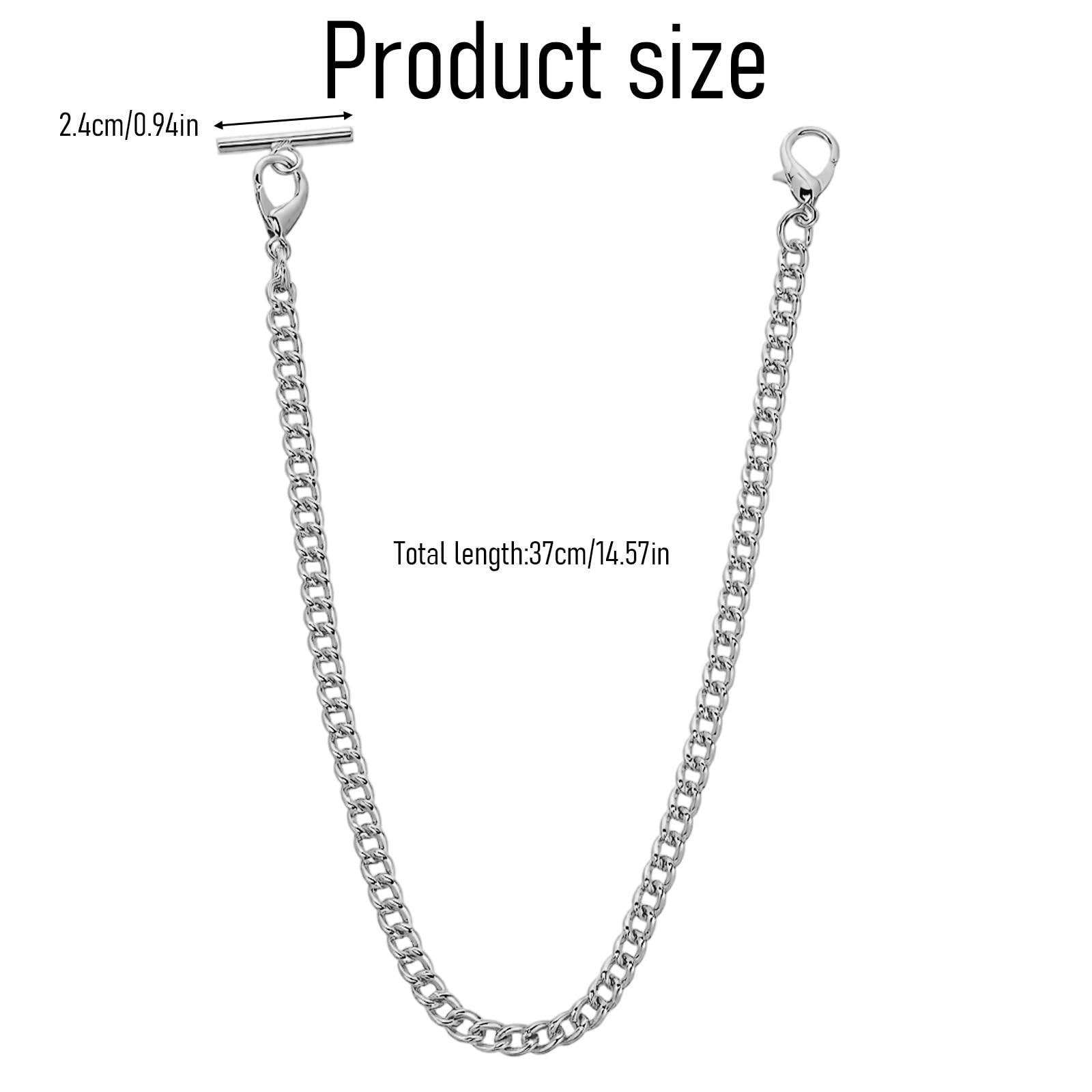 Aeaocvo Silver Pocket Watch Chain with T-Bar, 14 Inch silver