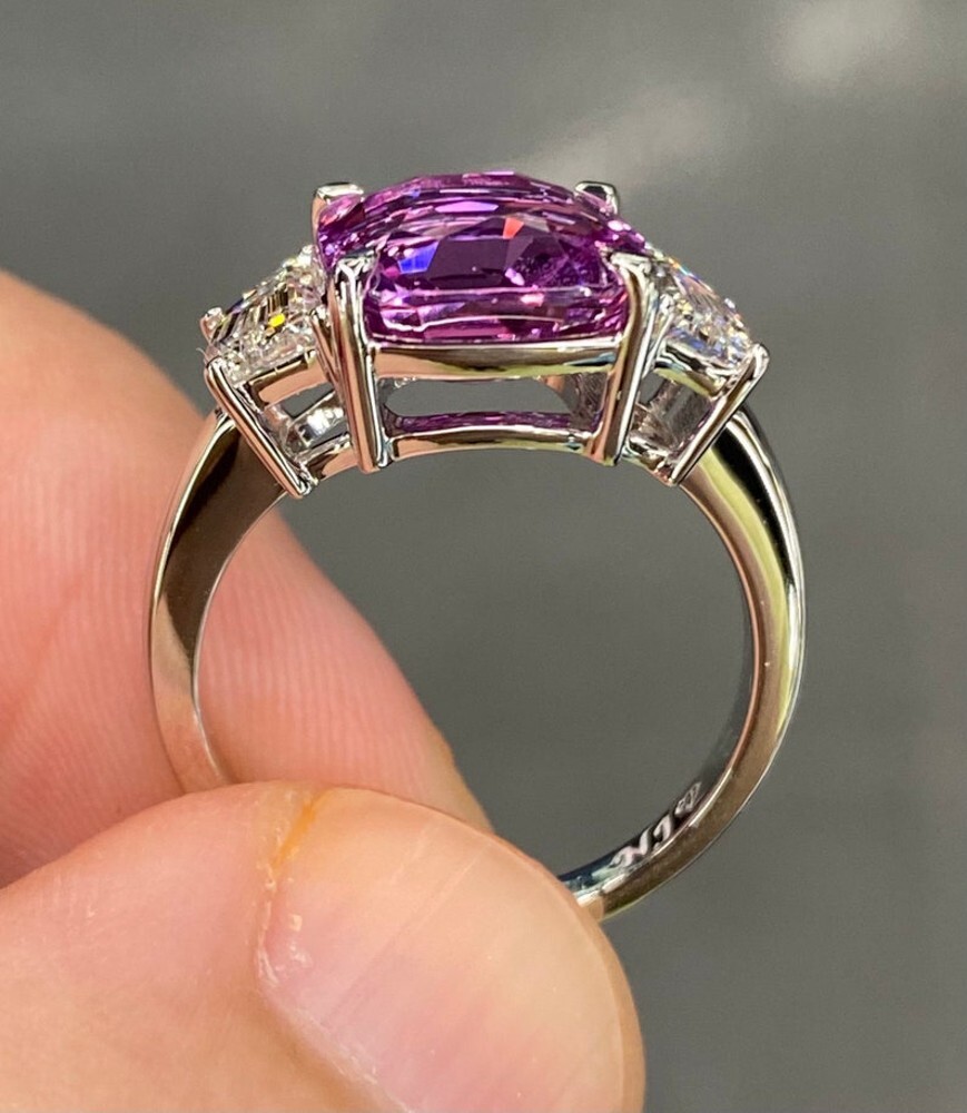 6.00 Ct Certified Purple Pink Sapphire Diamond Lab Created Ring 18k White Gold