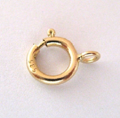 Small Spring Ring Clasp Real 14K Yellow Gold 5mm X 7mm For Chain Jewelry Work