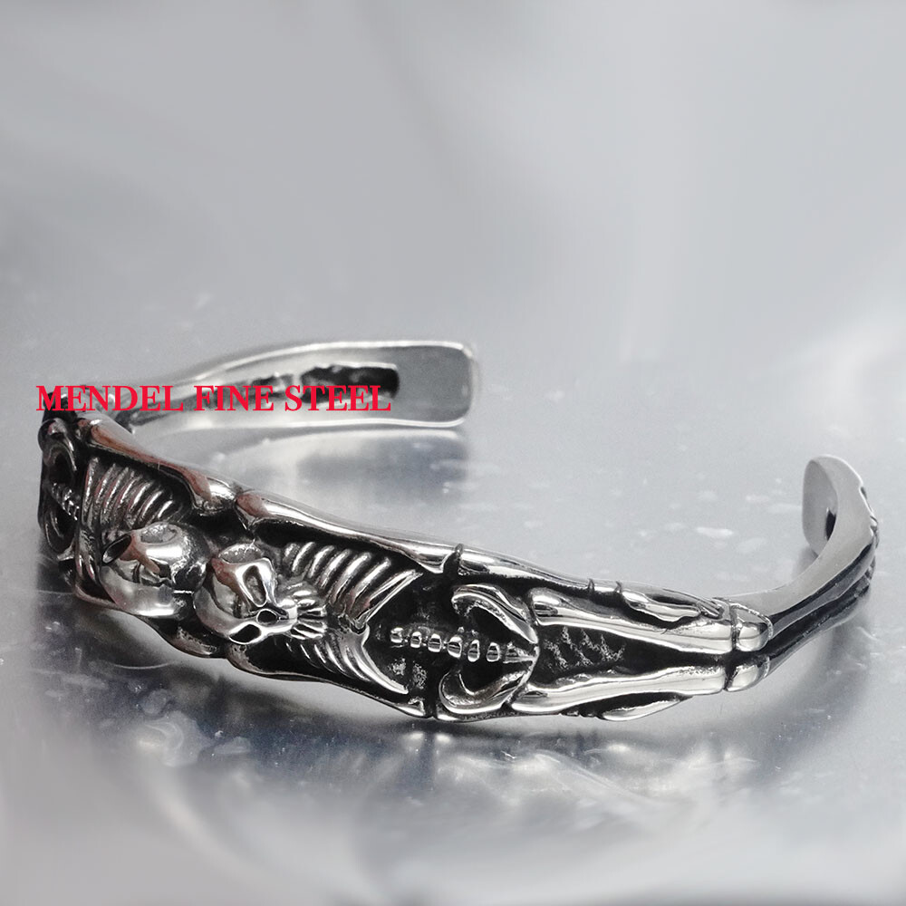 MENDEL 7 Inch Stainless Steel Mens Biker Skull Skeleton Cuff Bangle Bracelet Men