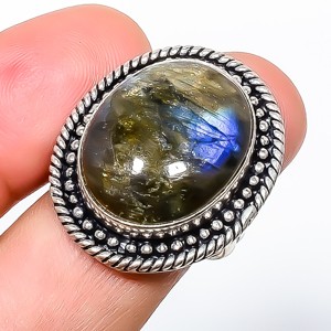 Natural Labradorite – Canada Gemstone 925 Silver Plated Ring s.8.5 TR7508-275