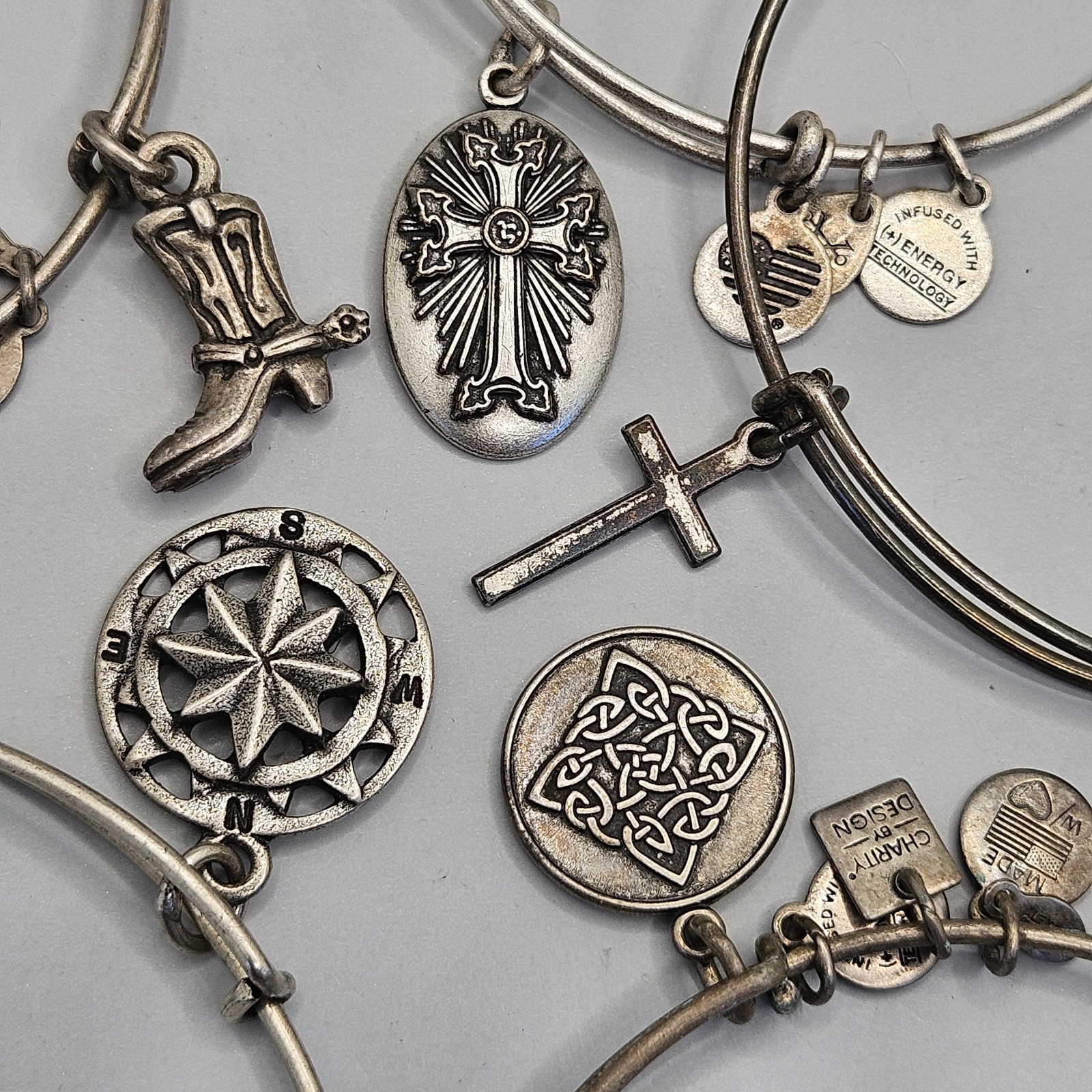 Alex and Ani Silver Tone Charm Bracelet Lot Celtic Knot Armenia Cross & Compass