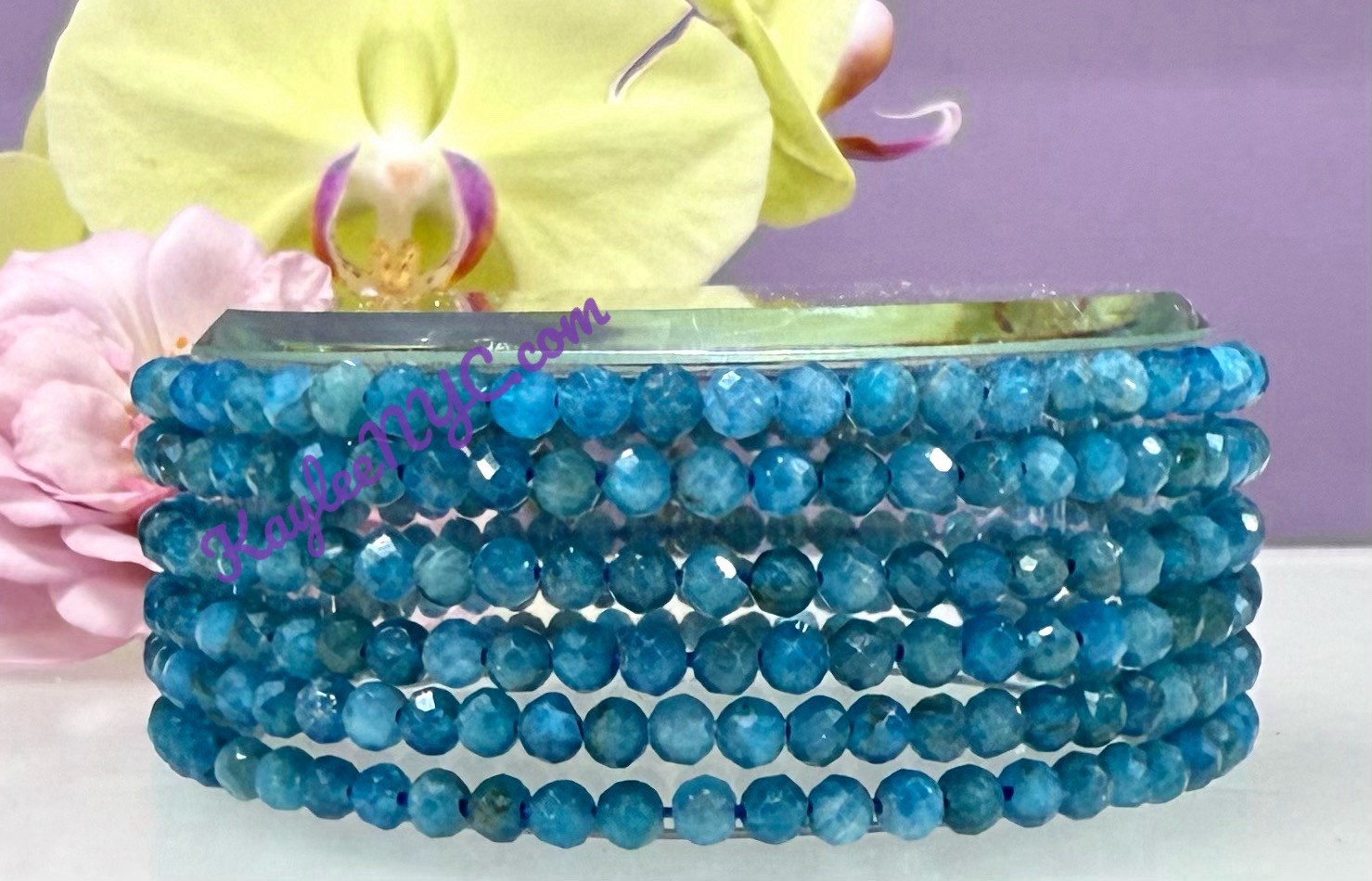 Wholesale 6 Pcs Natural Apatite 4mm Faceted 7.5” Stretch Bracelet
