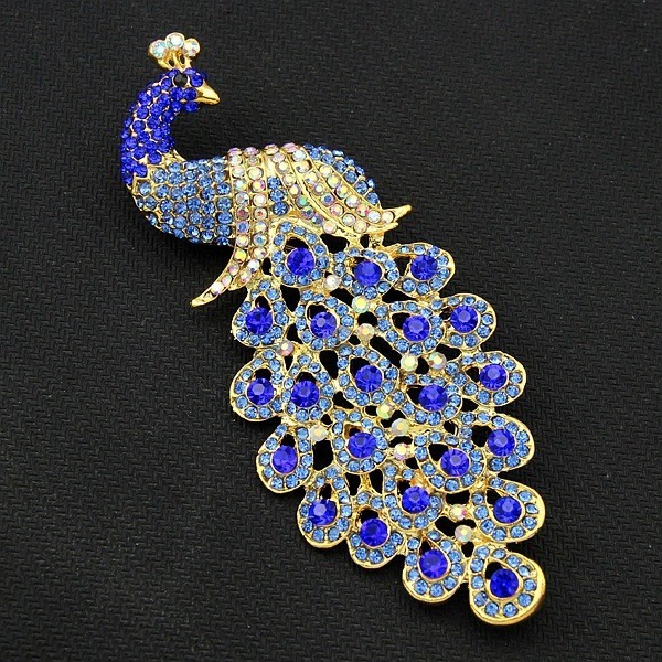 Elegant Blue Peacock Brooch Pin Crystal Rhinestone Bird Jewelry Gift Women New