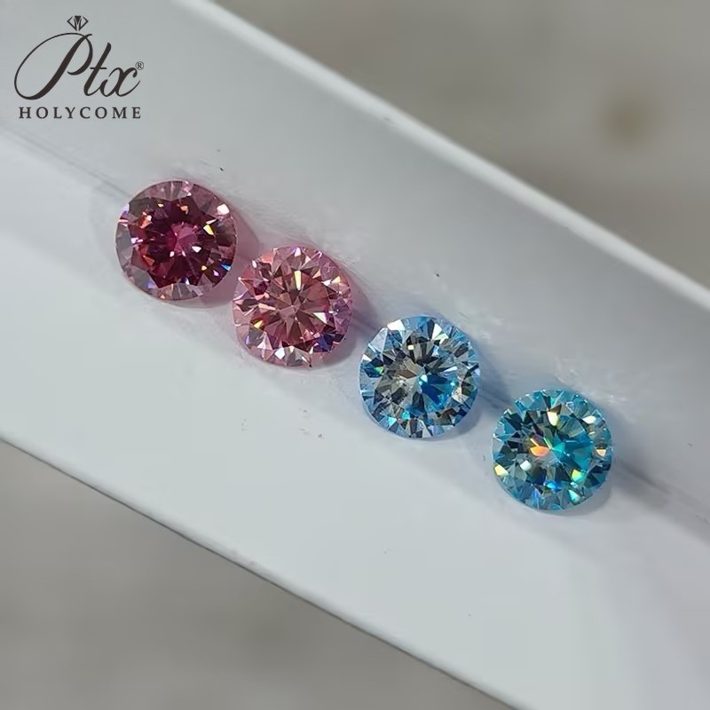 0.5-3ct Four Colors Moissanite Loose VVS1 Round Cut Bulk Gemstone For Setting