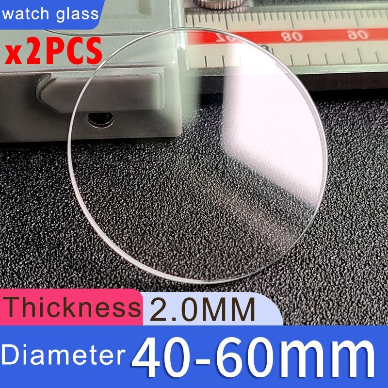 2X Thickness 2.0mm Flat Round Watch Crystal Glass Lens Diameter 40-60mm Mirrors