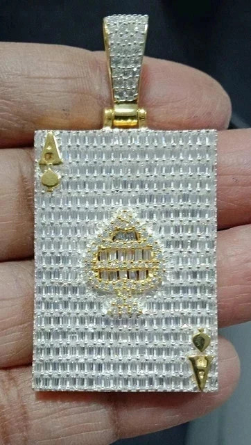 2.80Ct Baguette Lab Created Diamond Poker Card Pendant 14K Yellow Gold Plated
