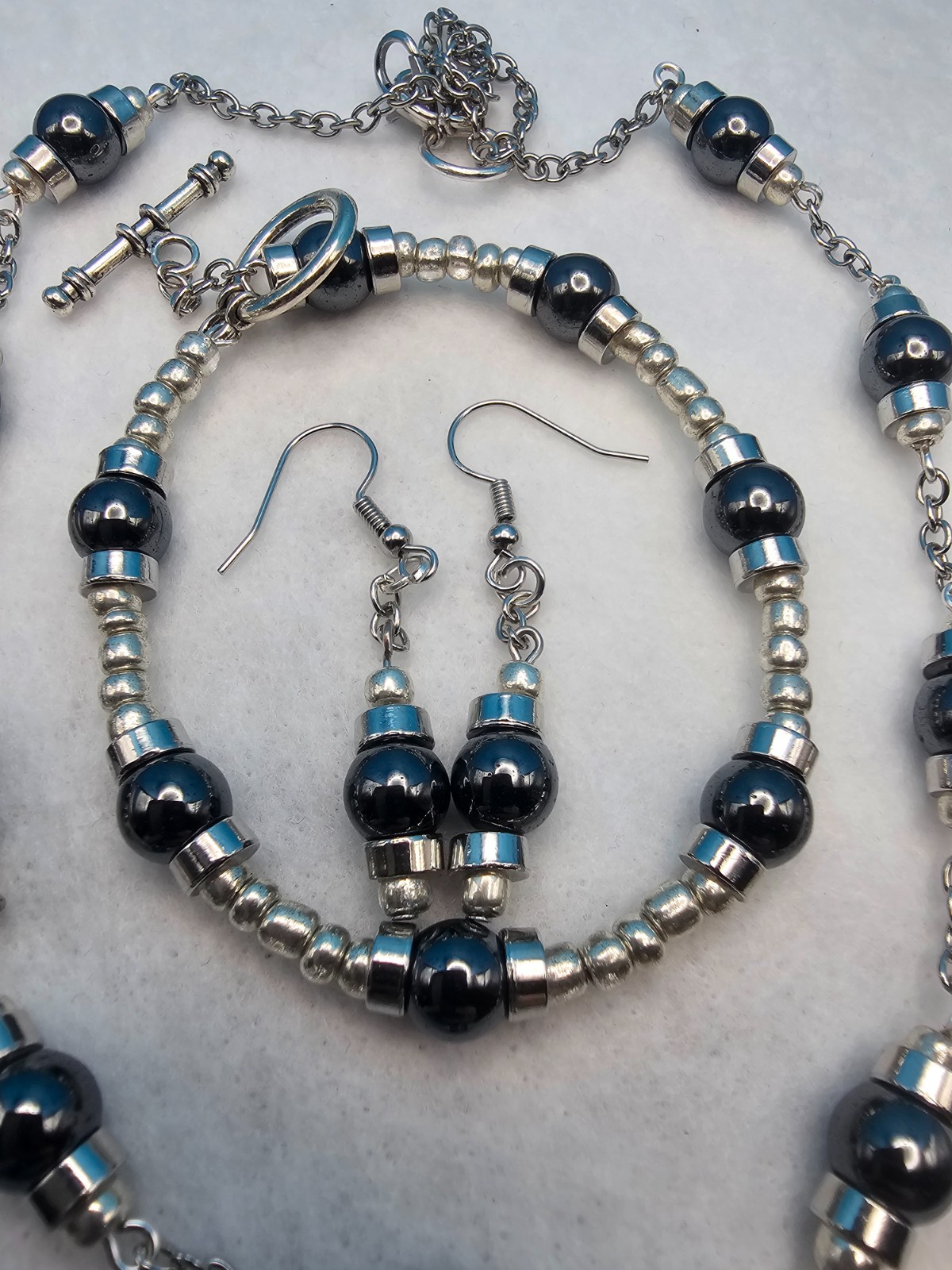 Hematite Jewelry Set Stone Glass Stainless Steel Handmade