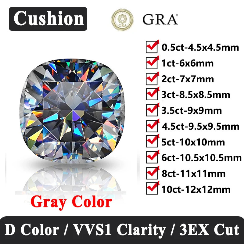 Quality Gray Color 0.5-3ct Multi-Shaped Moissanite Loose GRA for Jewelry Making