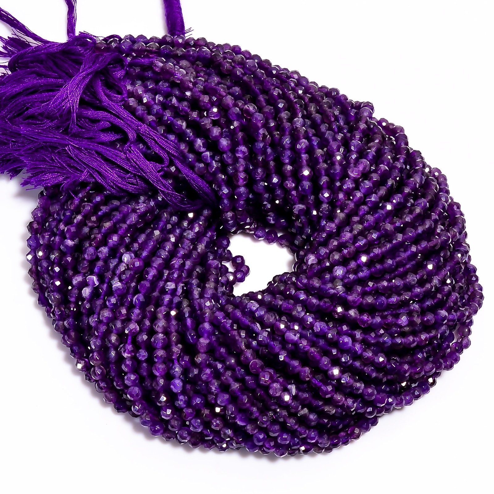 Natural African Amethyst Gemstone Round Faceted Beads 4X4 mm Strand 12.5″ AB-669