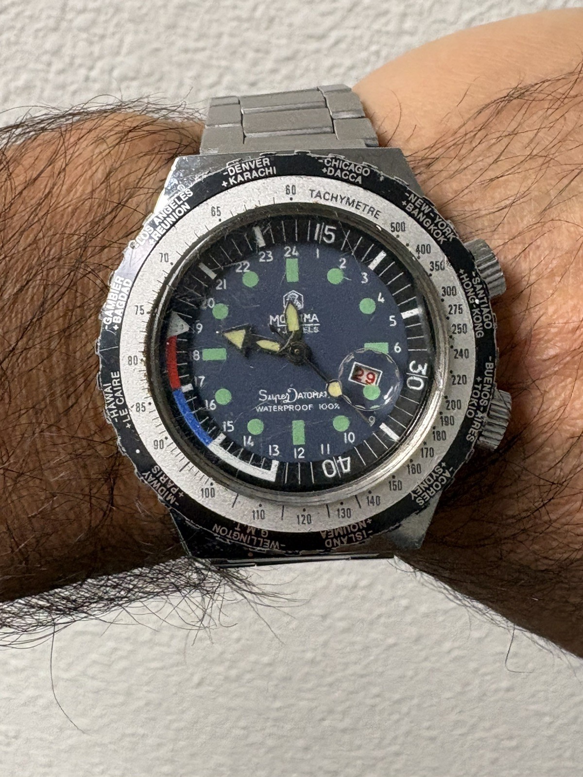 Vintage Diver Mortima Watch Compressor SuperDatomatic Gmt World Time Waterproof