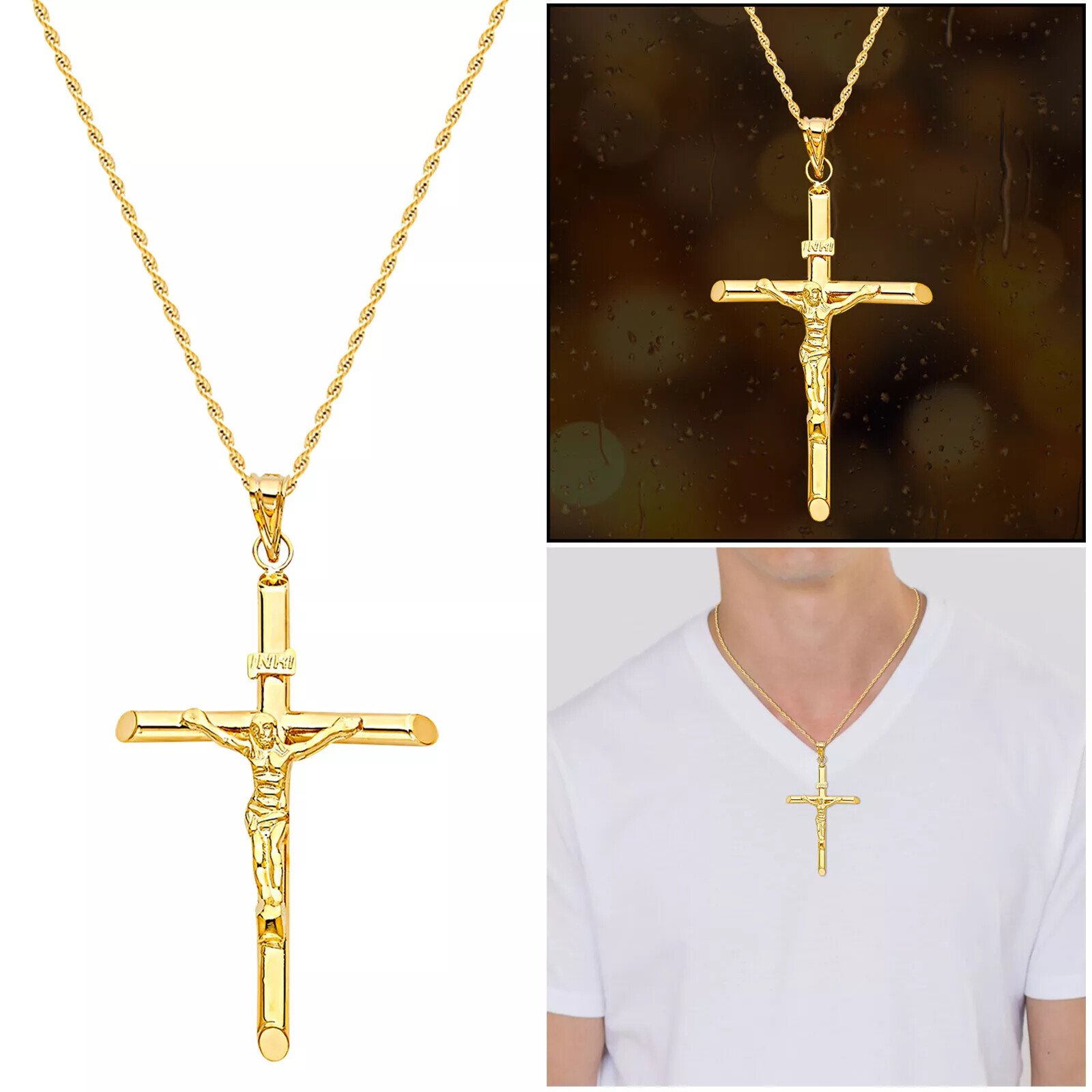 Real 14k Yellow Gold Jesus Crucifix Cross Pendant Charm All Size