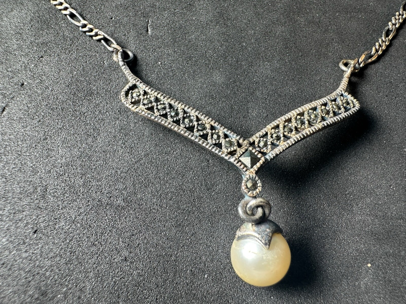 6.80g Vintage Sterling Silver 925 Necklace Filigree Drop Pendant M 18.2 in