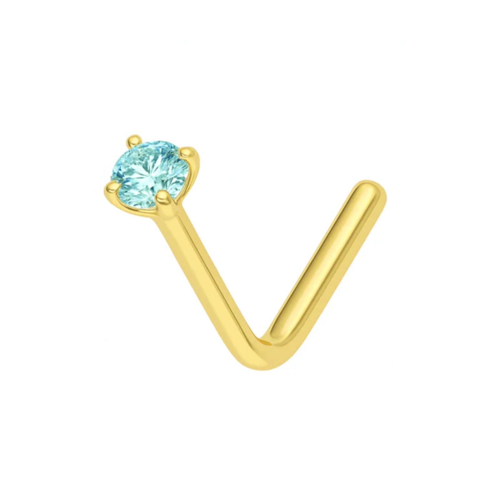 9K Solid Gold L-Bend Crystal CZ Nose Stud Pin Women’s Piercing Jewellery