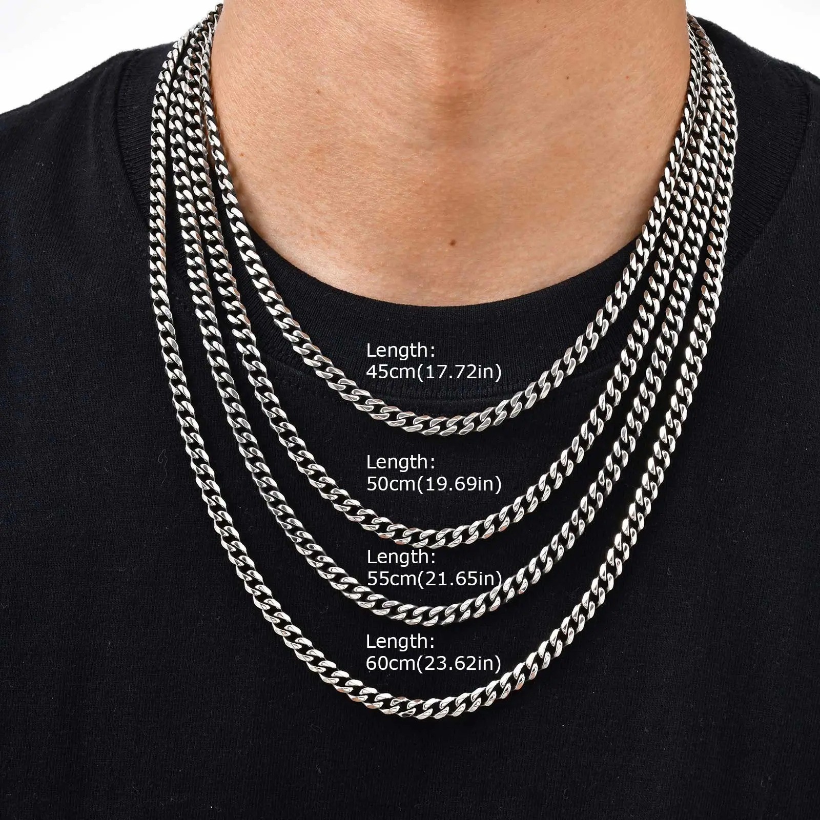 3/5/7mm Stainless Steel Cuban Link Chain Stainless Steel Necklace, Punk Hip-hop