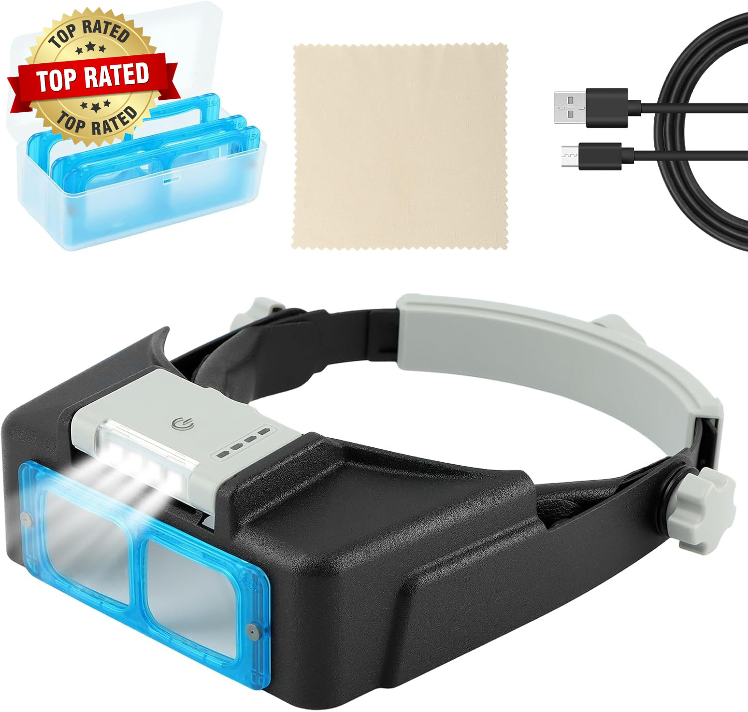 Headband Magnifier with Light,Rechargeable Magnifying Glasses for Close Work,Mag