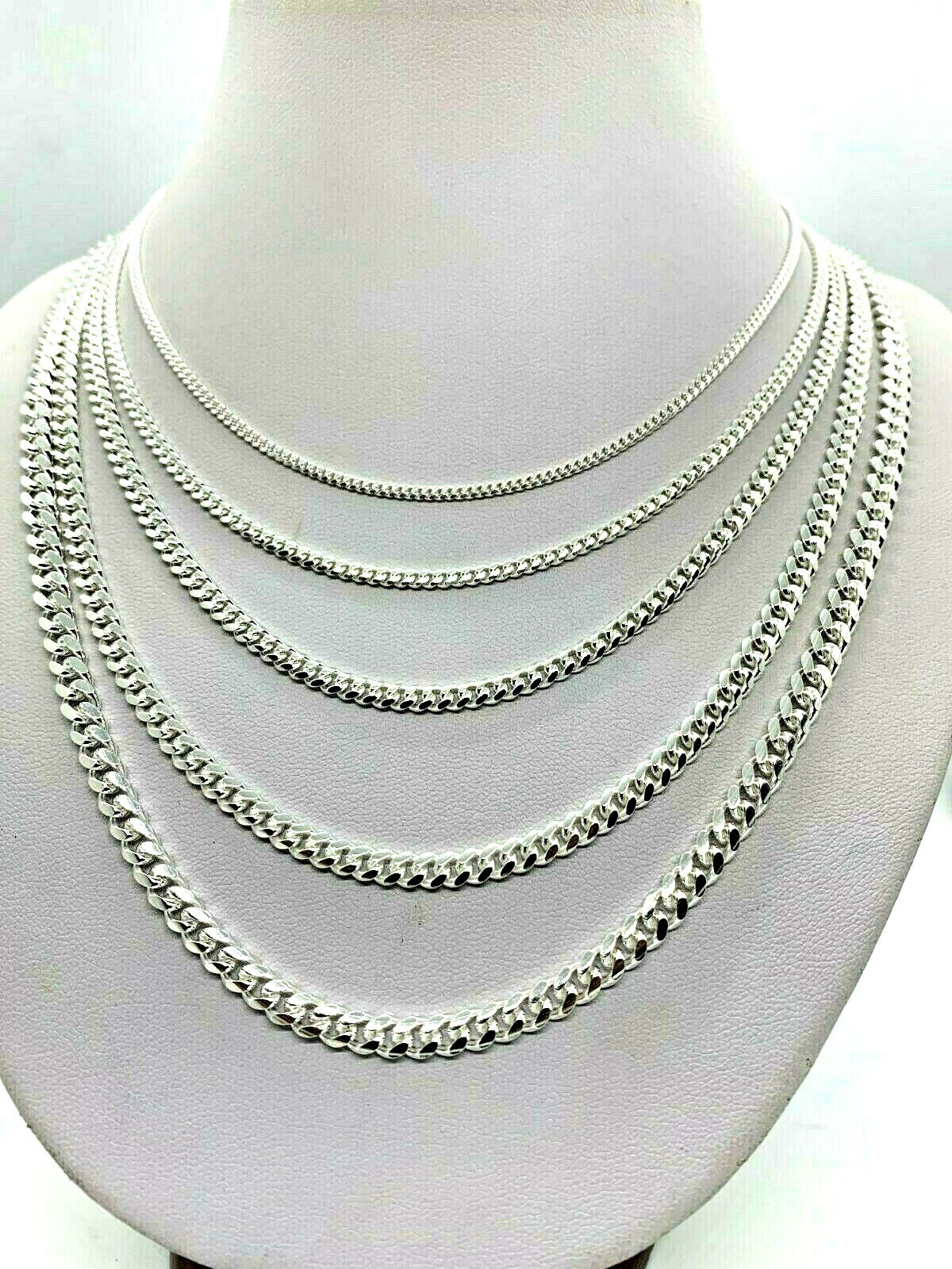 925 Sterling Silver SOLID Miami Cuban Link Chains MEN’S WOMEN’S 2mm-5mm 16″-30″