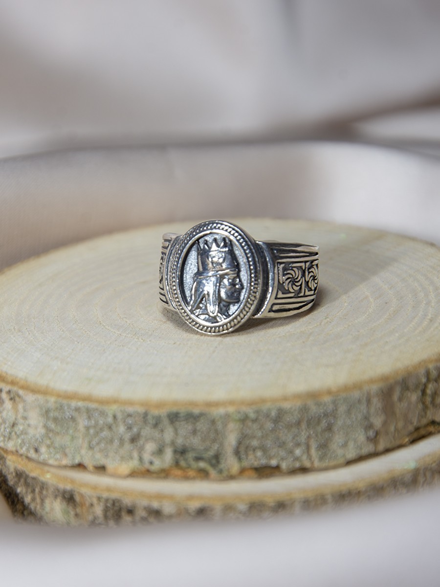 Men’s Silver-Tone Ring – Tigran the Great Armenian King – Adjustable