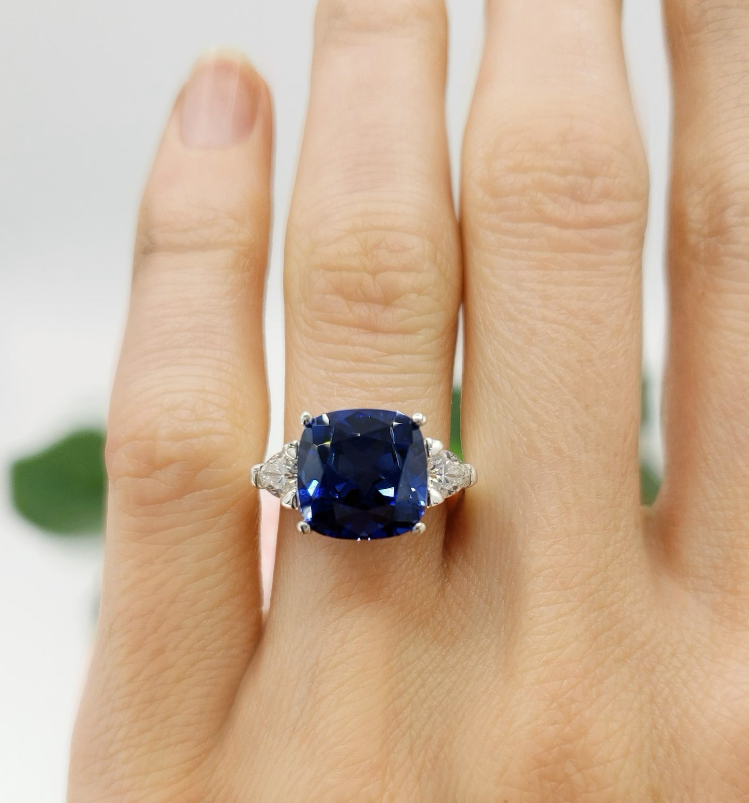 7.5 Ct Cushion Cut Natural Sapphire Diamond Wedding Bridal Ring 14K White Gold