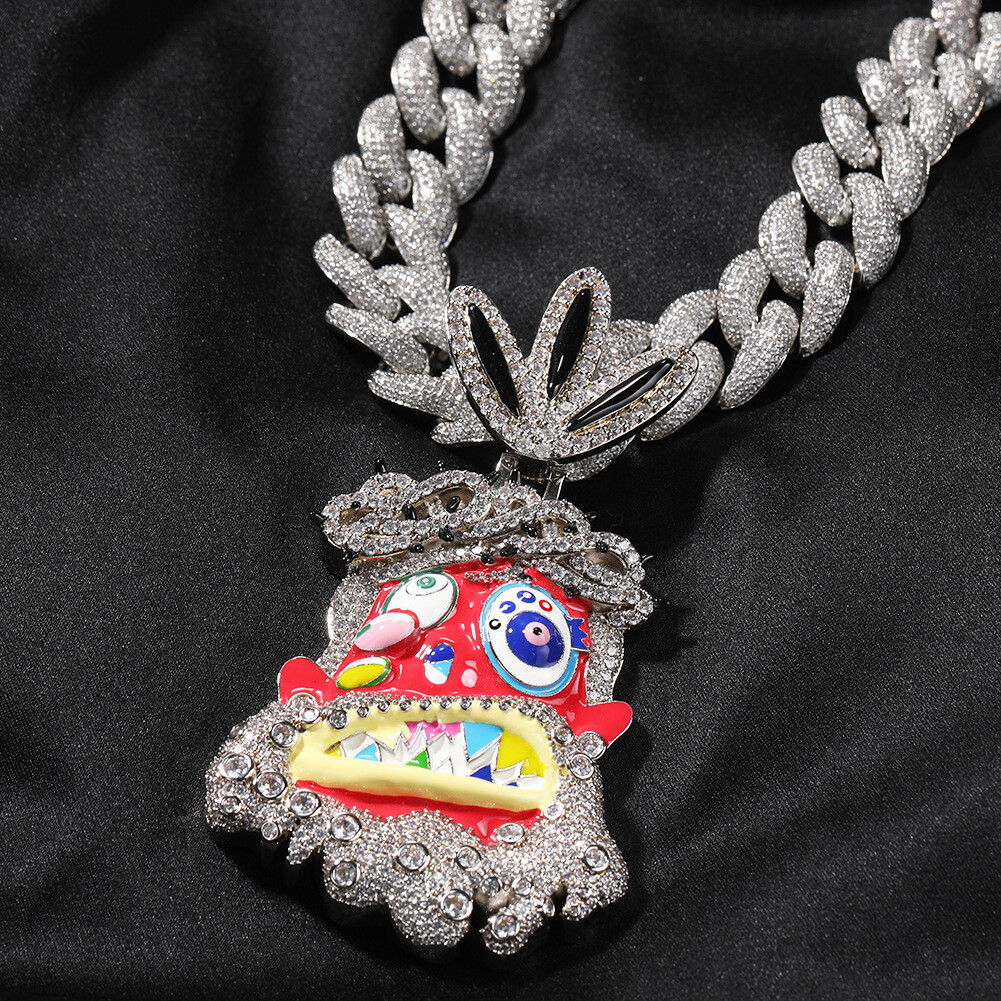 Hip Hop Rap Colorful Enamel Pendant Necklace Jewelry Cool Men Gift Full Zircon