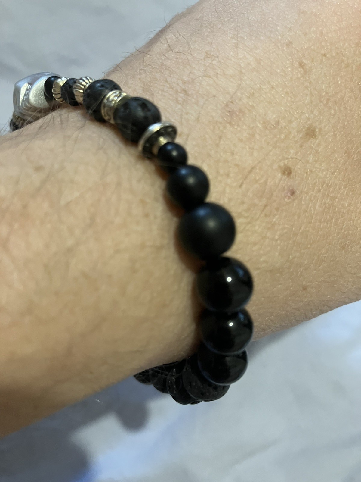 Skull and Lava Beads Bracelet for Essential Oils and Aromatherapy or Halloween