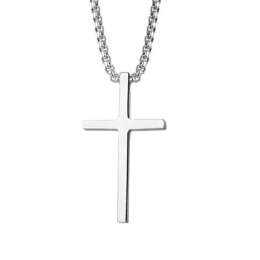 Hip Hop Trend Cross Pendant Necklace for Men Simple Punk Silver Color Titanium S