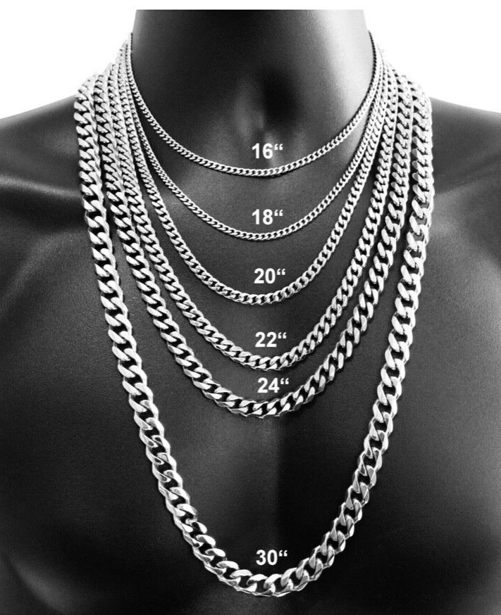 16-34″ Stainless Steel Silver Chain Cuban Curb Mens Men Womens Necklace 3-11 mm