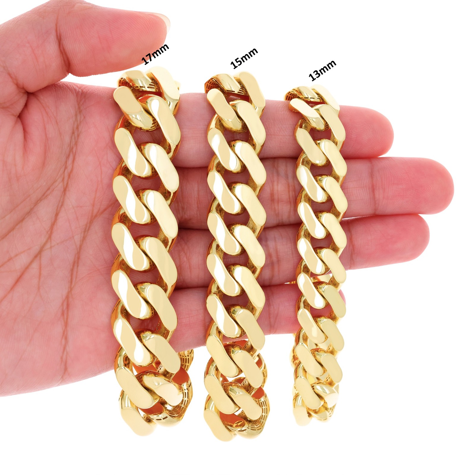 14k Yellow Gold Miami Cuban Royal Monaco Chain Bracelet 5mm-17mm 7″ 7.5″ 8″ 9″