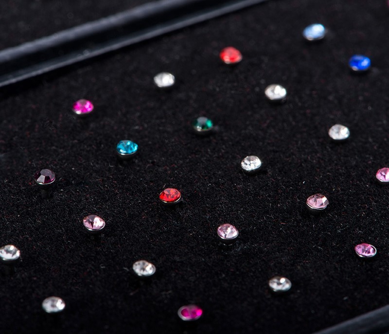 Nose Ring Stainless Steel Bone Stud with 2MM Rhinestone