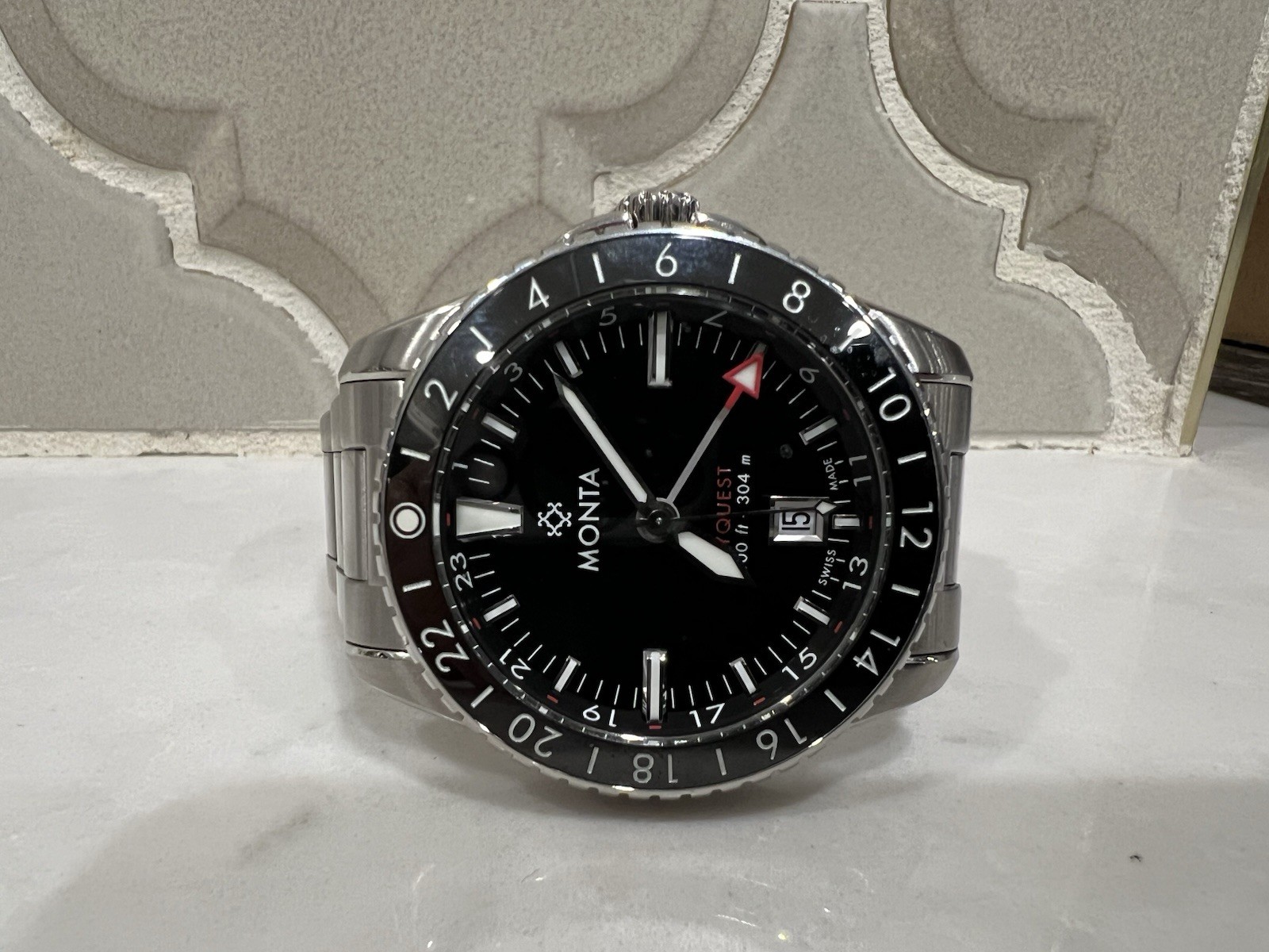 Monta Skyquest Black Dial M-23 GMT Automatic Aluminum Bezel Stainless Watch