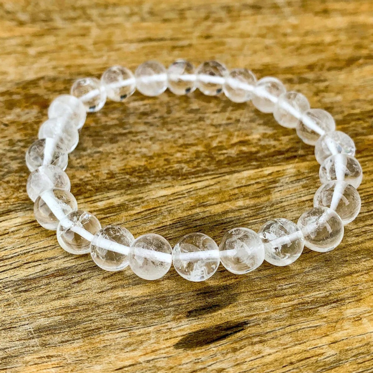 Natural Clear Quartz Elastic Stretch Dainty Bracelet 8mm Round Gemstone Bead
