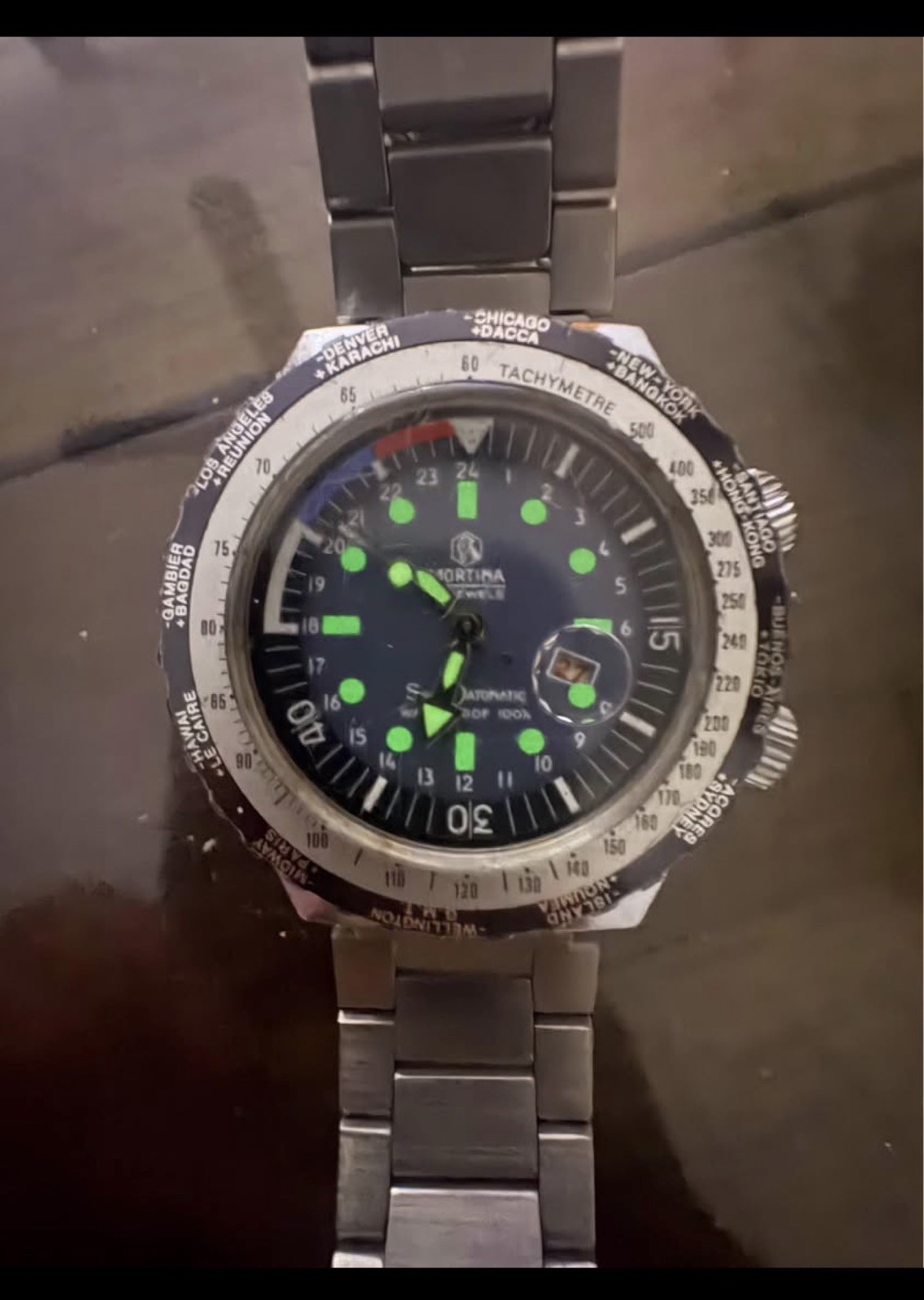 Vintage Diver Mortima Watch Compressor SuperDatomatic Gmt World Time Waterproof