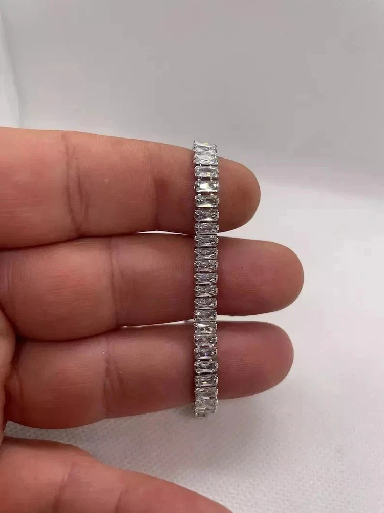 Tennis bracelet baguette cut simulated diamonds 925 sterling 7” long***