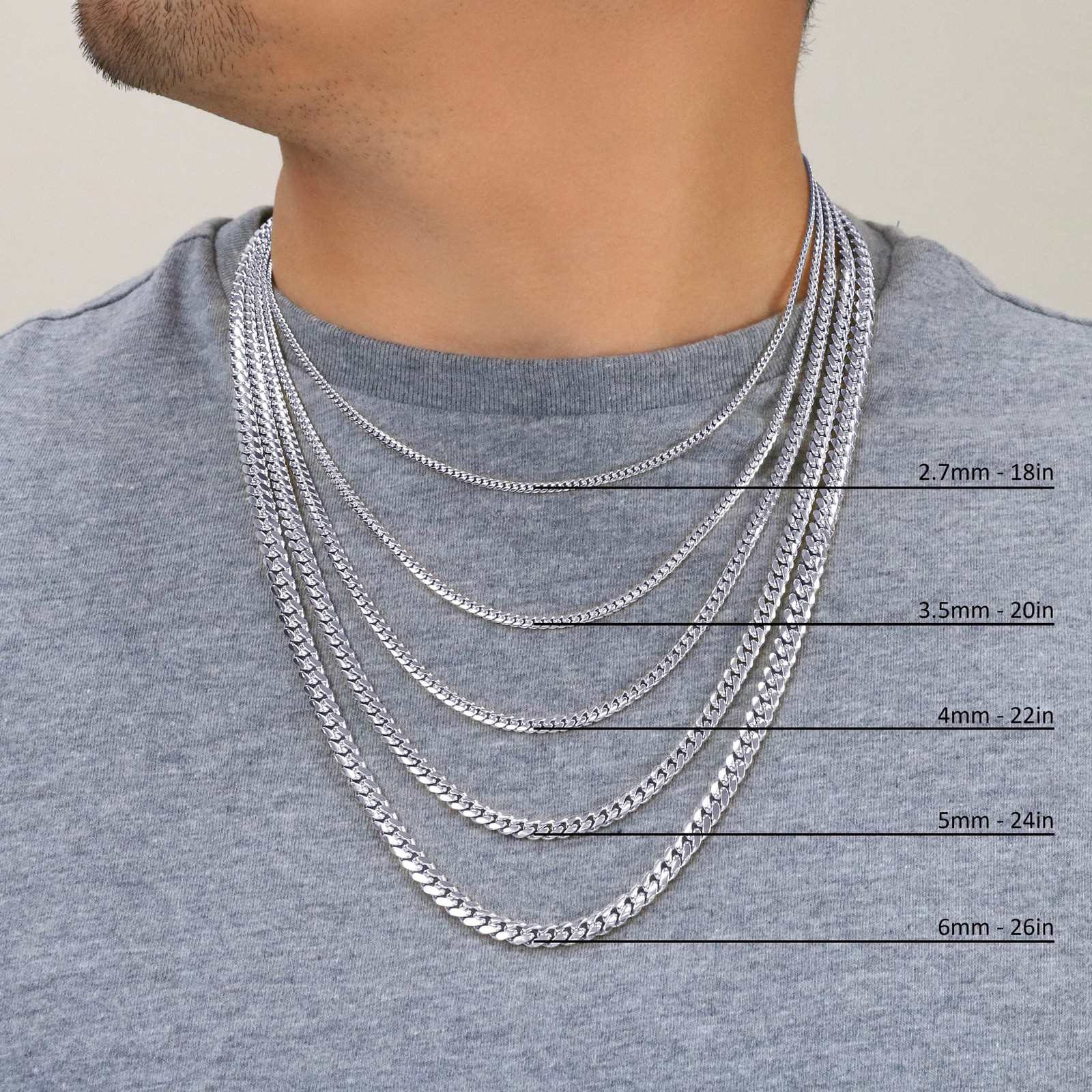 14K White Gold Solid 2.7mm-7mm Miami Cuban Link Chain Necklace Bracelet 7″-30″