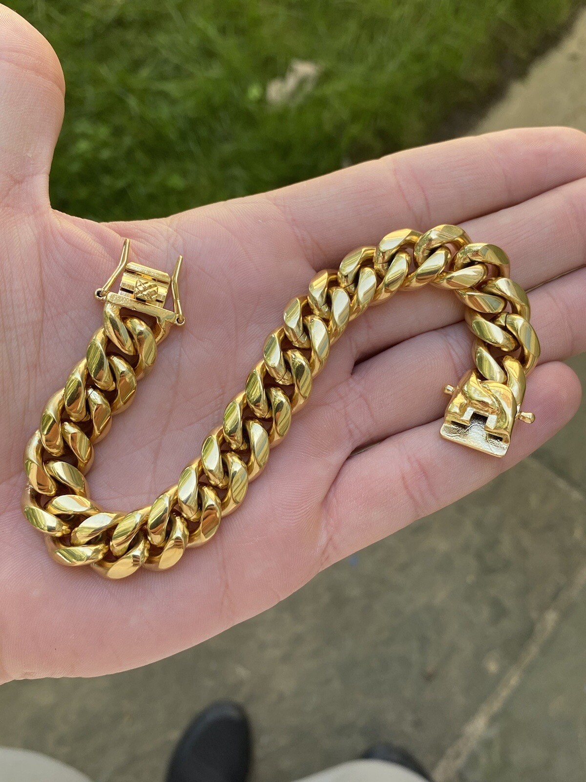 Miami Cuban Link Bracelet 18k Gold Vermeil Stainless Mens Hip Hop 14mm Box Clasp