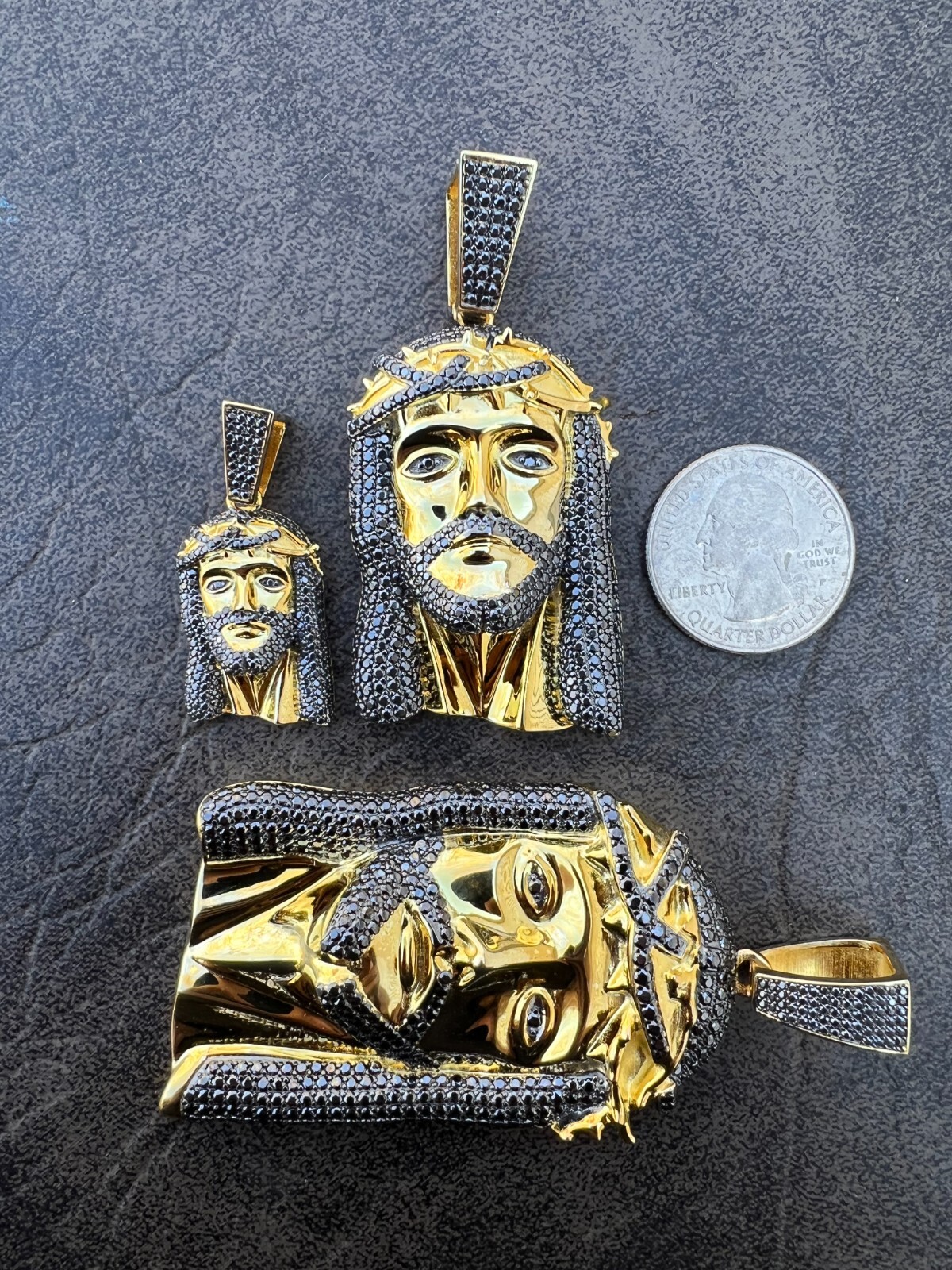 Black MOISSANITE 14k Gold Vermeil 925 Silver Iced Jesus Piece Pendant Necklace