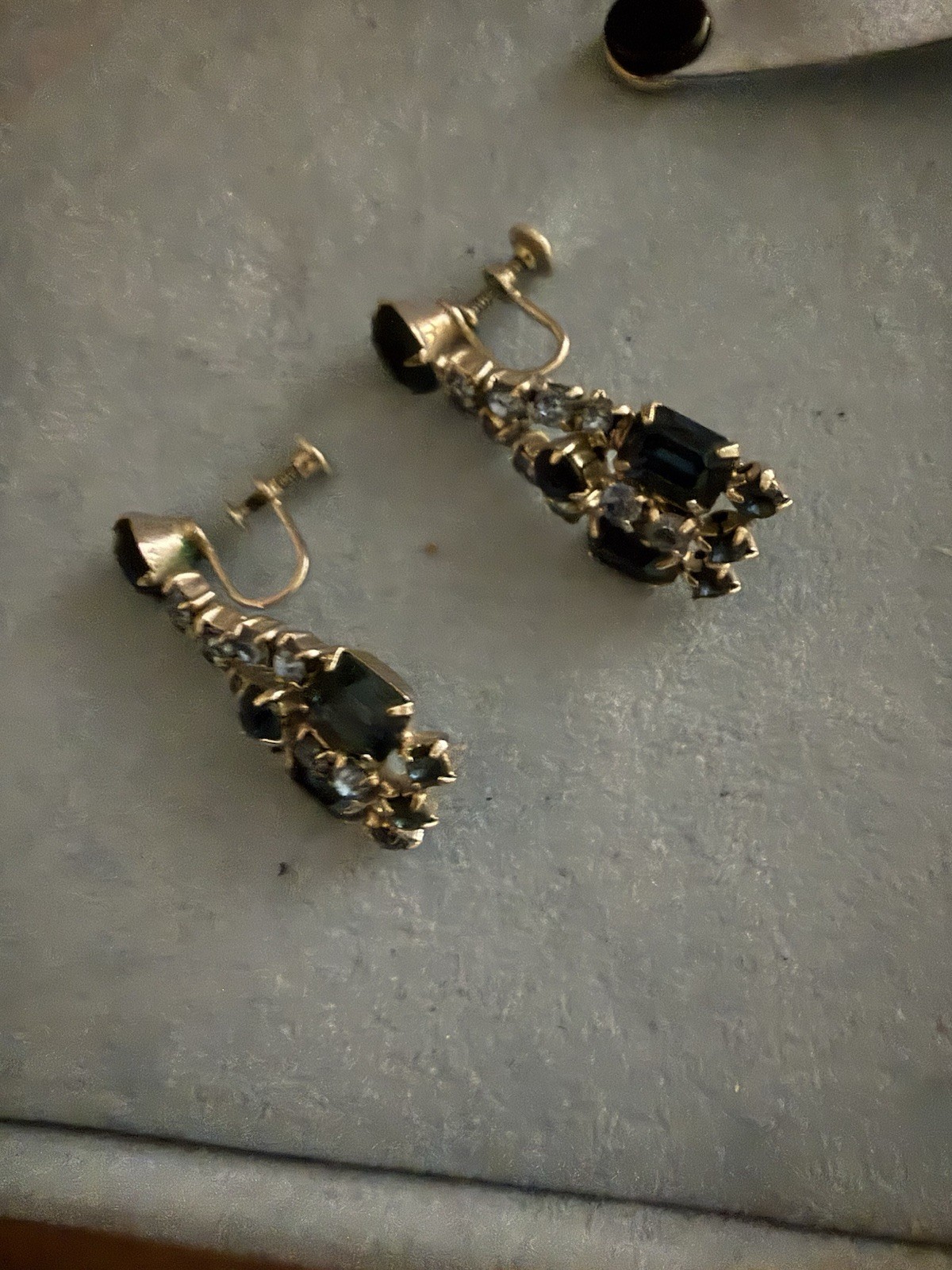 Golden Chain With Blue And Clear Crystals Connected To Chain. Earrings Screw On