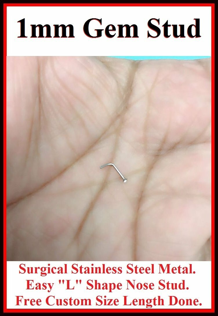 TINY TINY (Only 1mm) SMALLEST GEM 20g Sterilized Stainless Steel Nose “L” Stud.