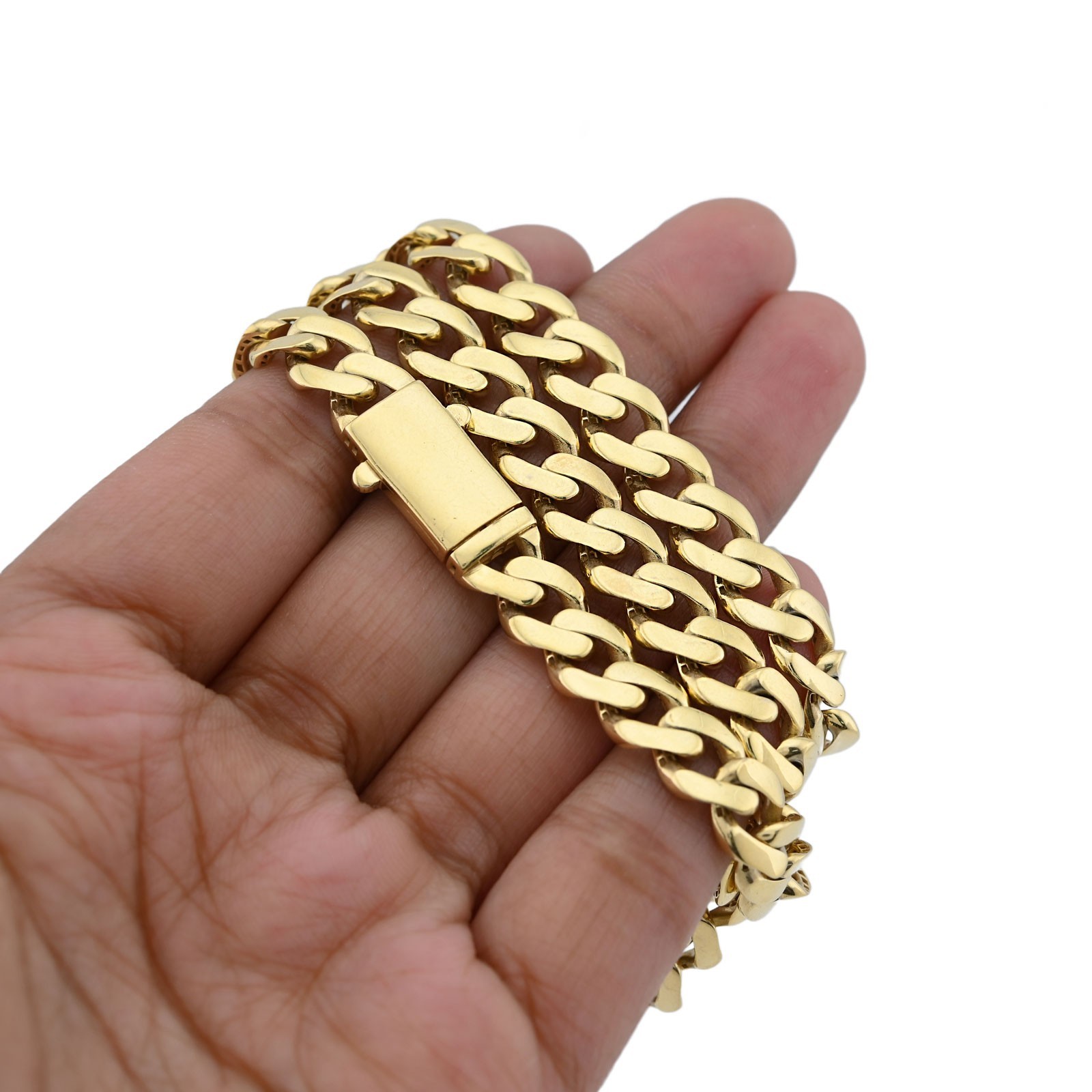 1/10th 10k Yellow Gold Bonded 925 8MM Monaco Cuban Chain 20 Inch 25.2g Necklace