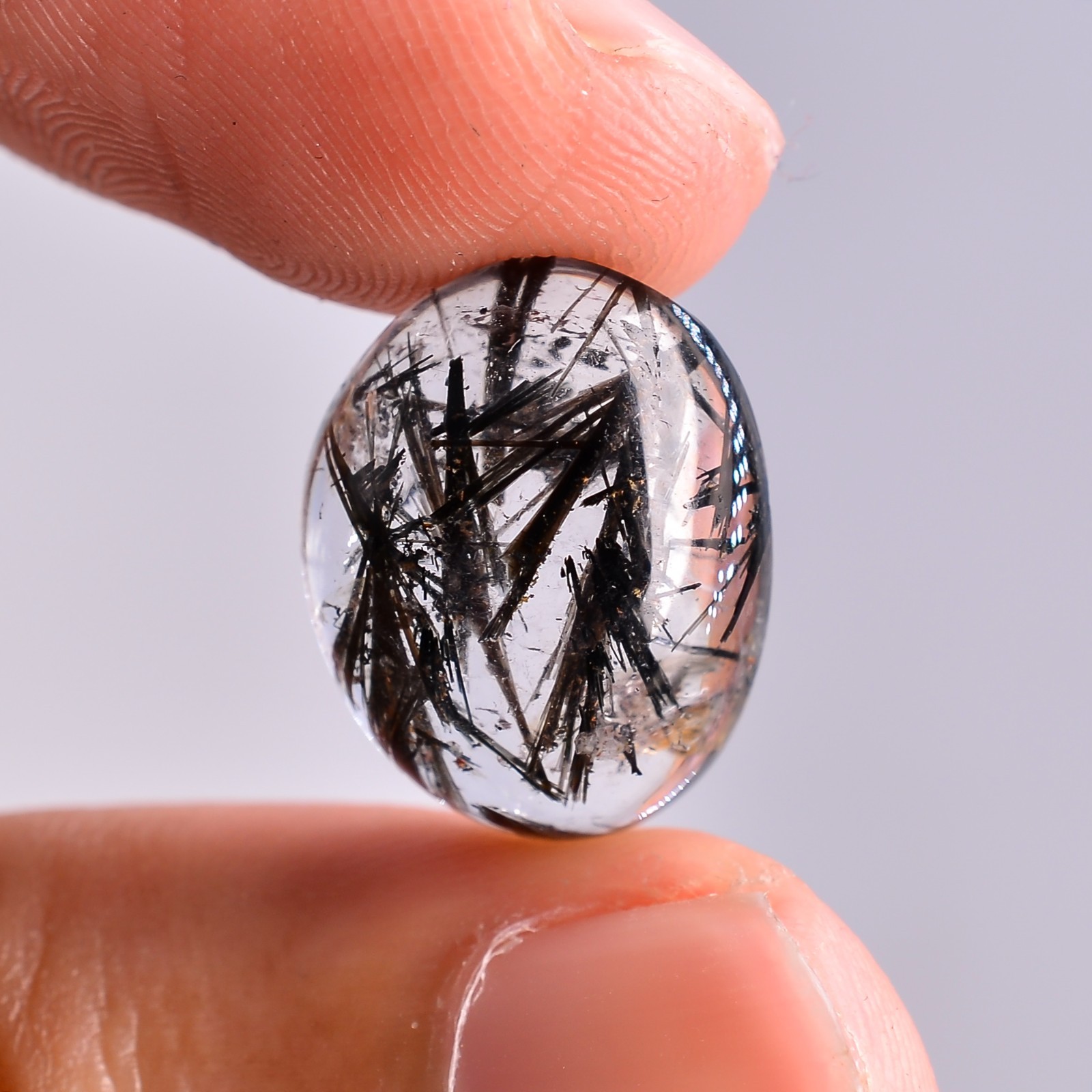 Natural Black Rutile Quartz Cabochon, Loose Gemstone 10 Ct. 15X12X6mm