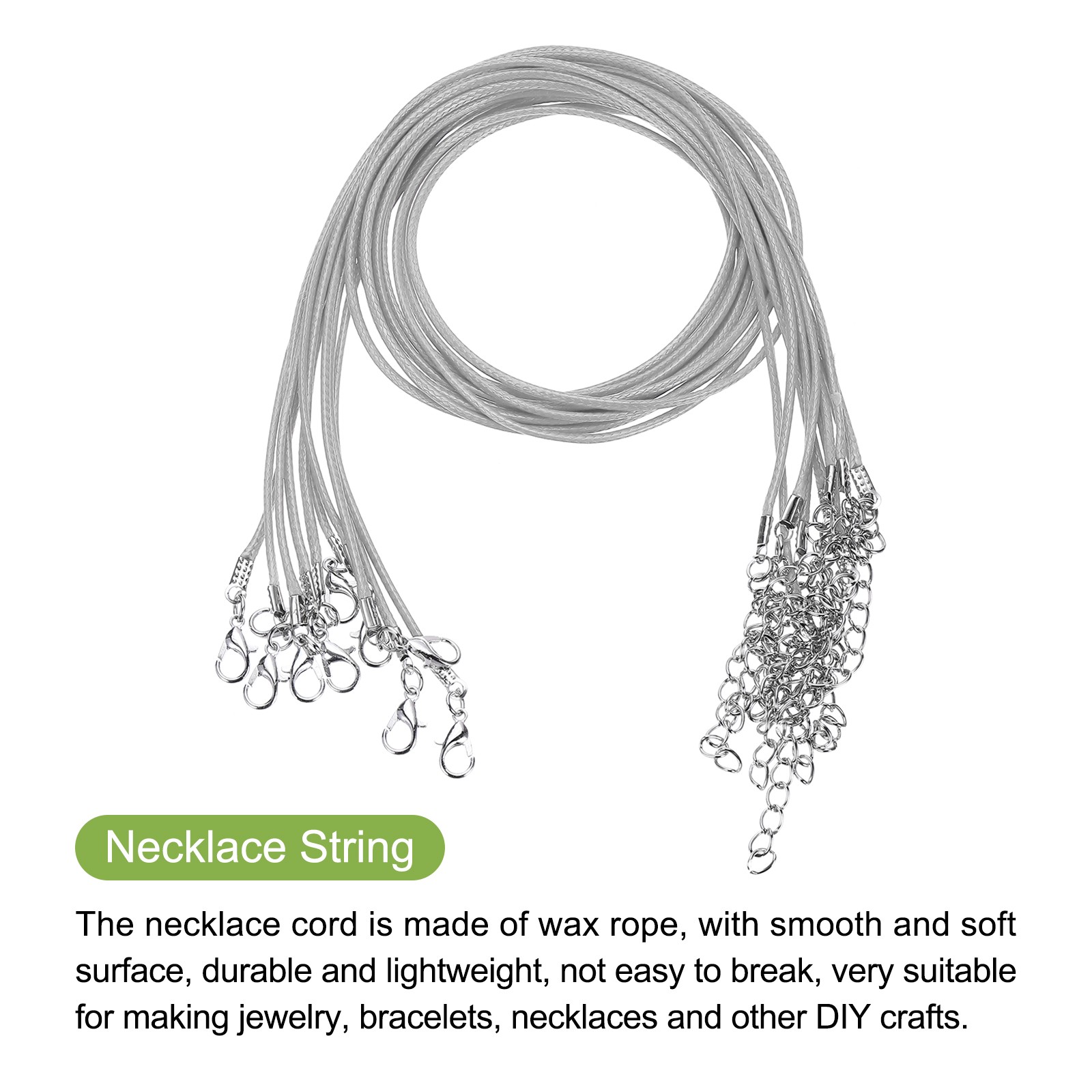 10pcs 18 Inch Waxed Necklace Cord 1.5mm for Jewelry Making, Grey