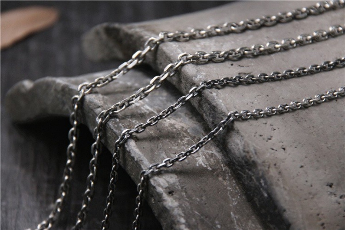 Oxidized Thai Silver Chain, S925 Sterling Vintage Rolo Necklace for Pendants