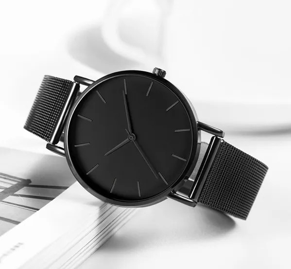 Men Quartz Blackout Watch – Minimalist Ultra Thin Stainless Steel Watch