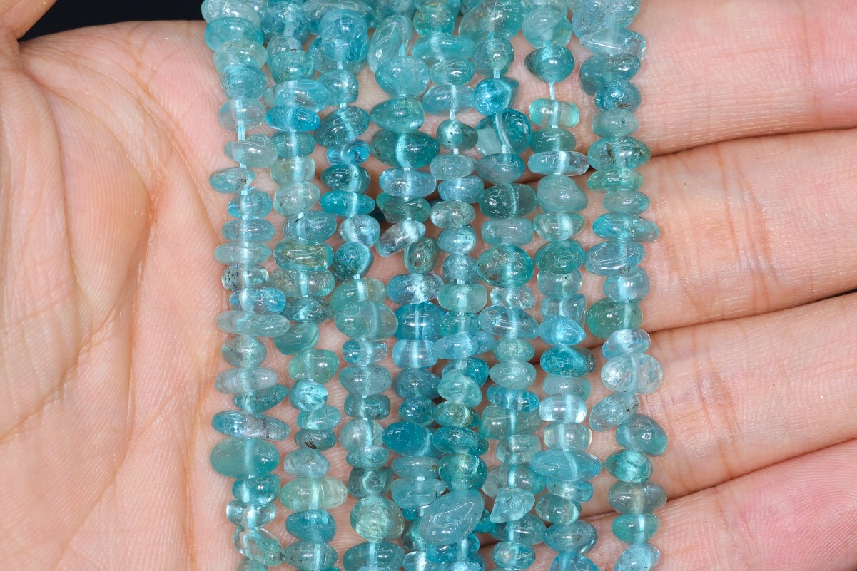4-10MM Apatite Transparent Pebble Chips Grade AAA Genuine Natural Beads 15″