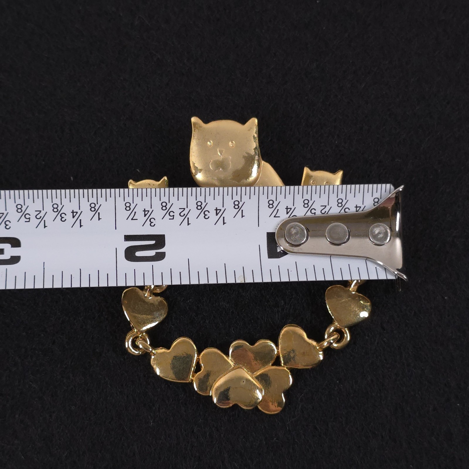 Vintage AJC Cat Family Dangle Hearts Brooch Gold Tone Mama Kittens Pin