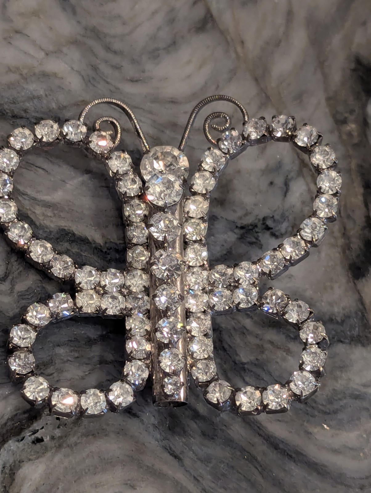 Antique Butterfly Brooch w Removable Hairpins Foil Back Strass Paste…