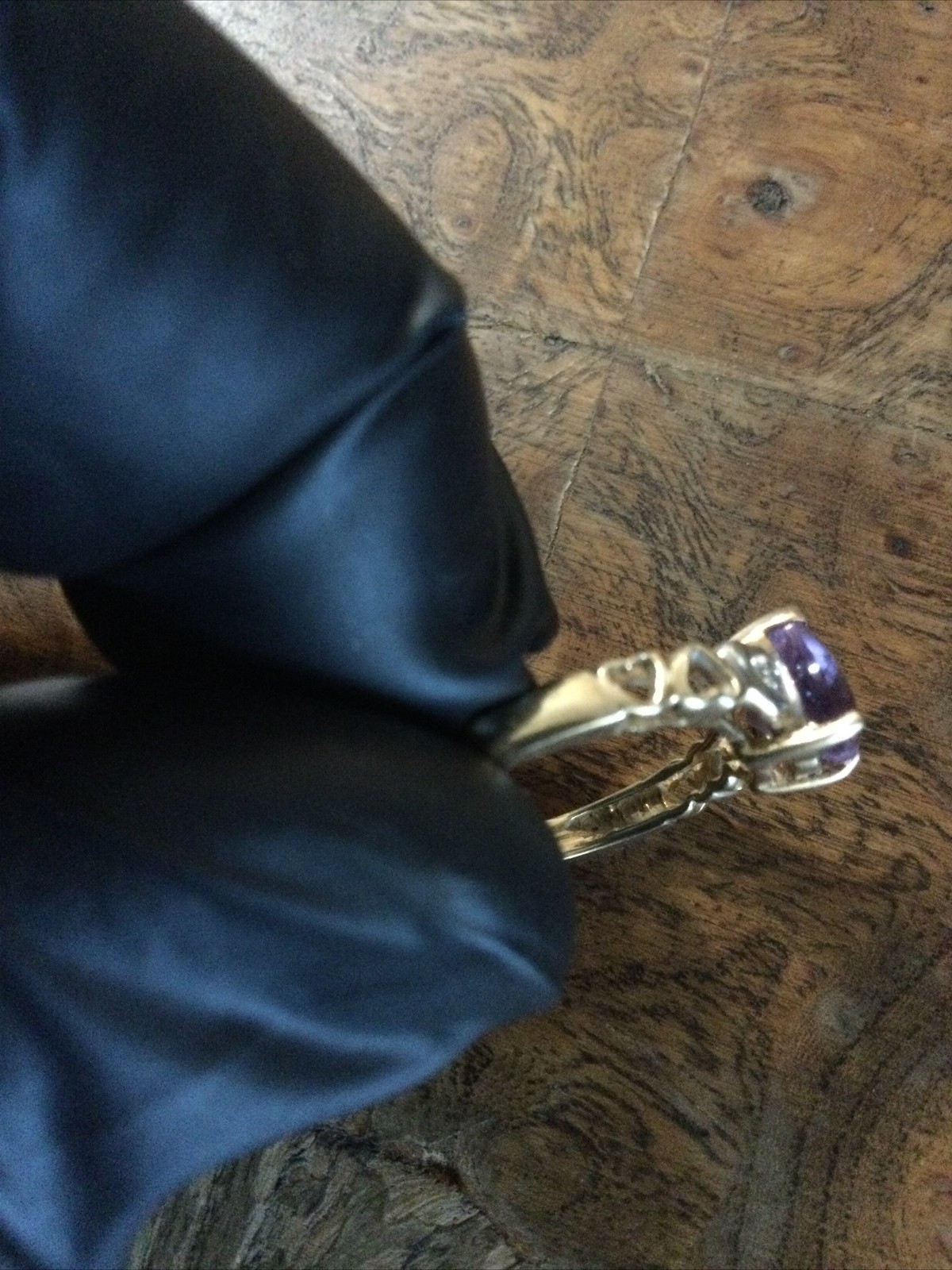 Yellow Gold 10k Purple Amythest Heart W/ Accent Diamond Chips Ring 6.25