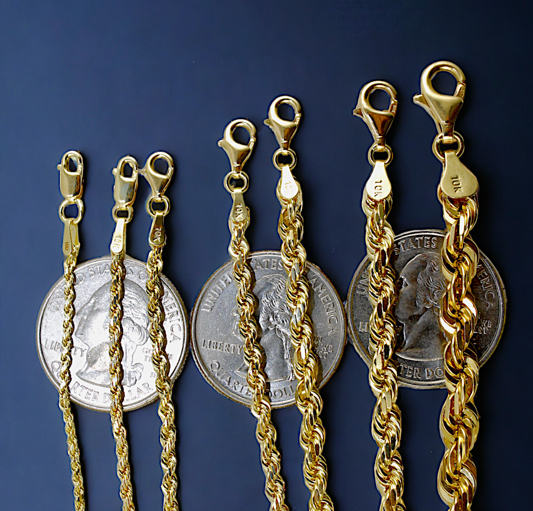 10K Yellow Gold SOLID Rope Bracelet Chain Diamond Cut Men Women 1mm-10mm 7″-9″
