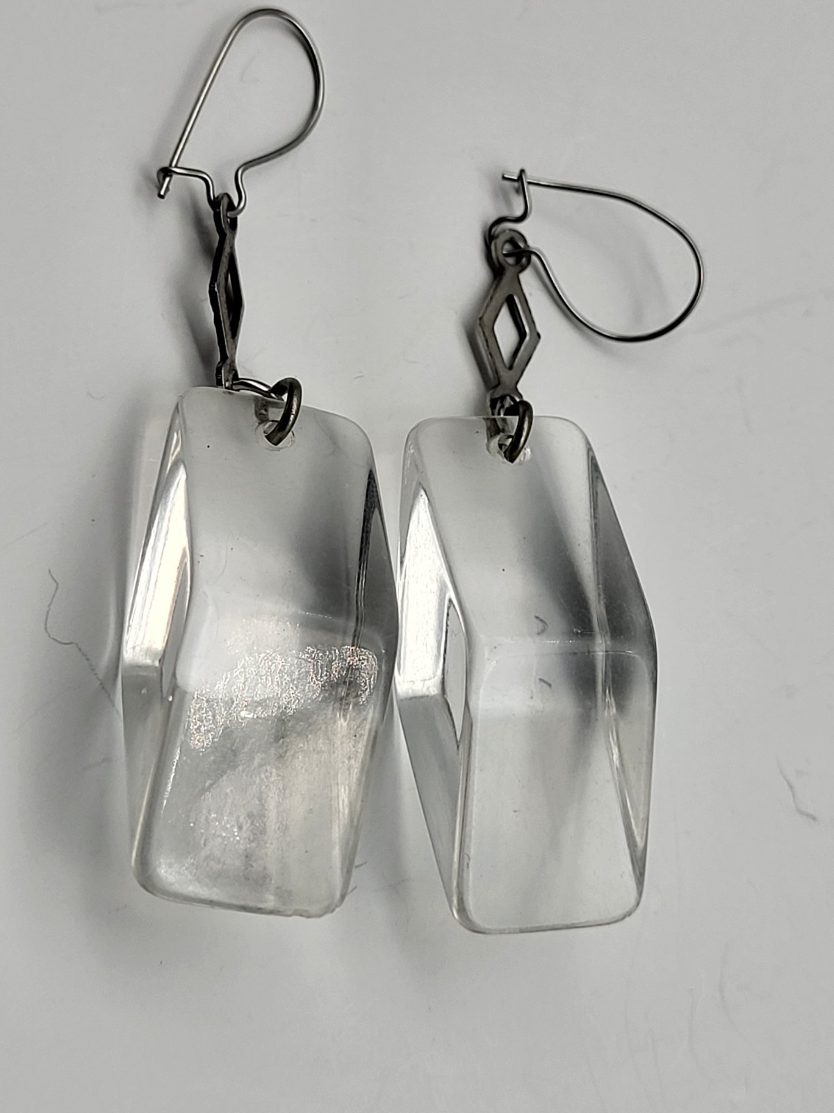 Stunning vintage lucite ice dangle earrings elegant bridal jewelry unsigned drag